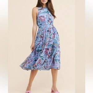 ANTHROPOLOGIE Hermia Midi Dress‎ Blue Floral size 2